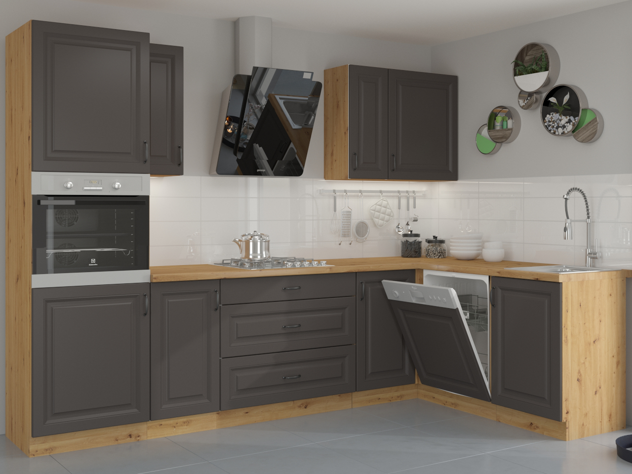 Küchenschrank für Einbau-Kühlschrank 60 STILO ST34 artisan eiche / graphit